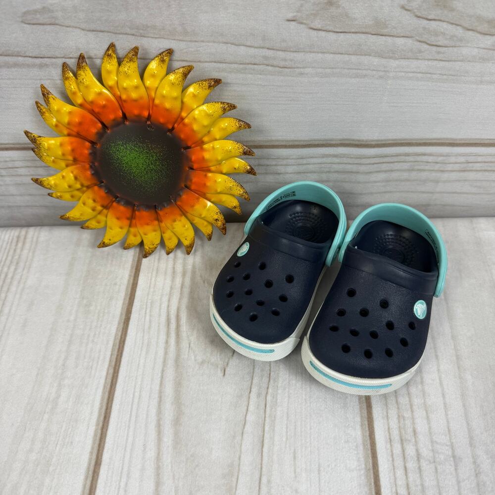Kids Crocs Size 4C 5C Navy Blue Teal Classic Clog Shoes Toddler Preschool